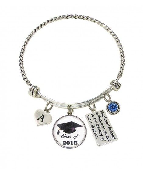 Bracelet Custom Class of 2018 Graduation Hat Silver Gift Choose Initial ...