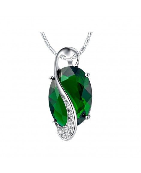 J.MOSUYA 18K White Gold Plated Crystal Emerald Earring Necklace Jewelry ...