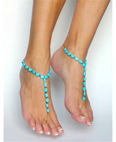 Sandal Beach Turquoise Barefoot Sandal Foot Jewelry Chain Ankle Bracelet for Women